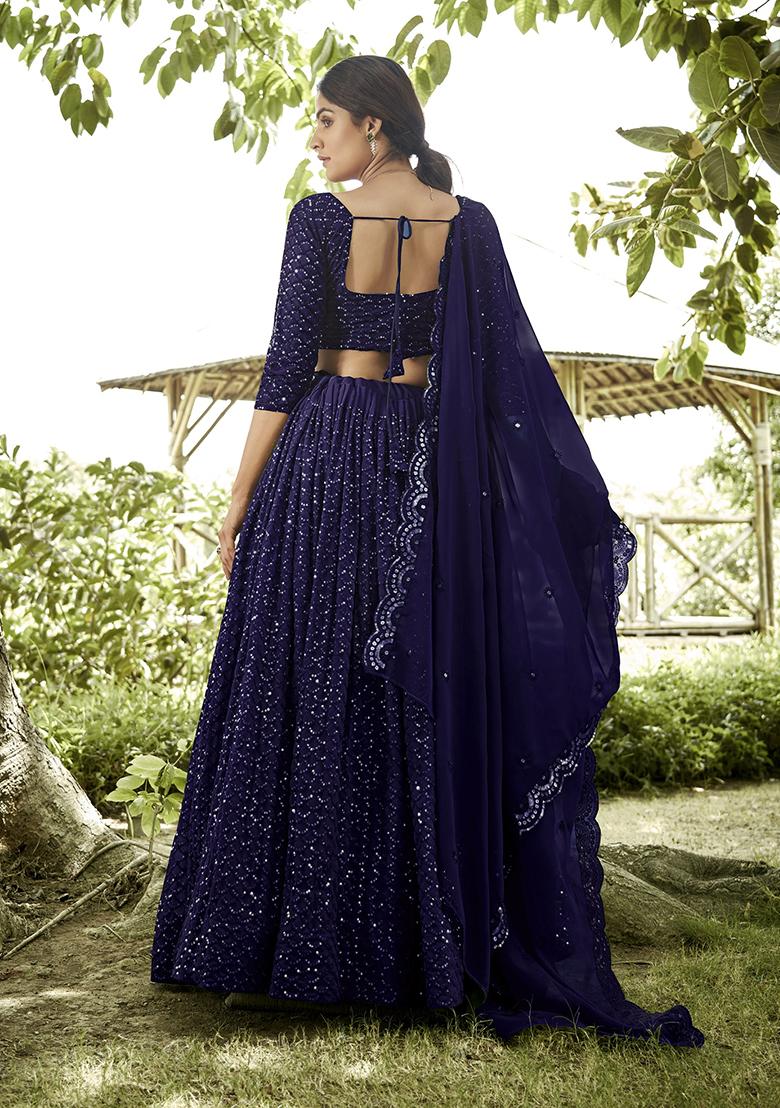 Blue Embroidered Georgette Lehenga Set