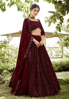 Maroon Embroidered Georgette Lehenga Set