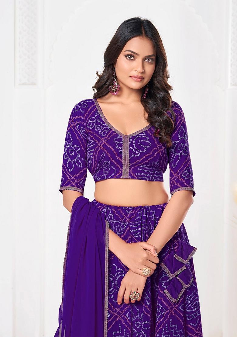 Purple Printed Georgette Lehenga Set