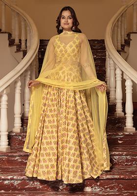 Lemon Yellow Floral Cotton Lehenga Set