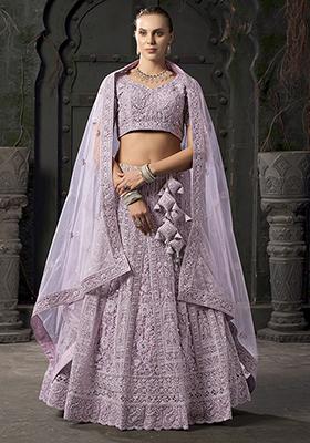 Lavender Embroidered Net Lehenga Set