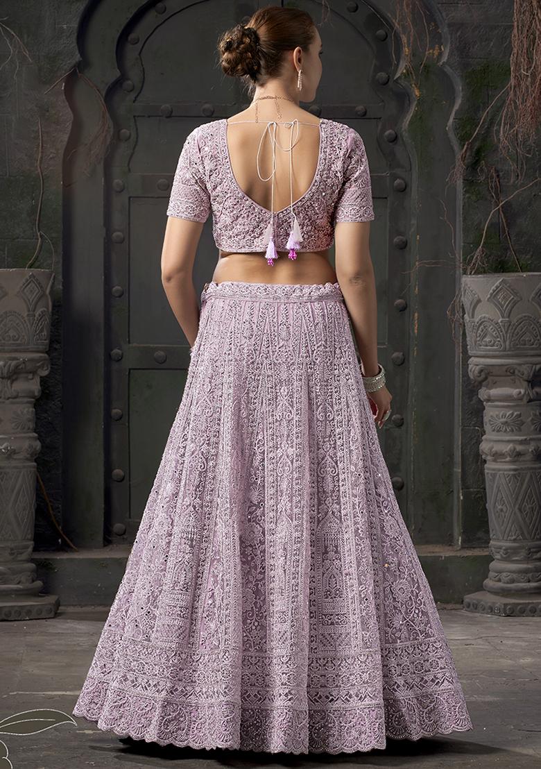 Lavender Embroidered Net Lehenga Set