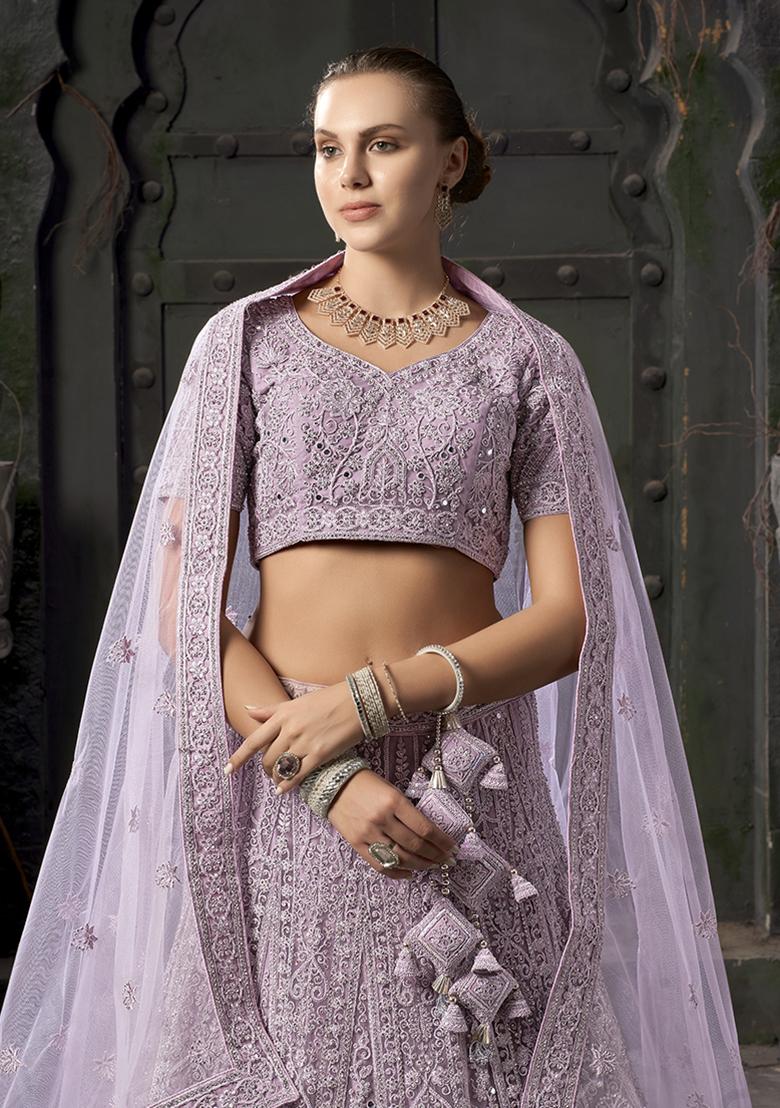 Lavender Embroidered Net Lehenga Set