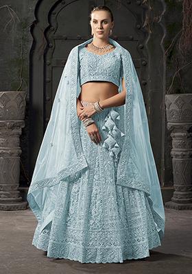 Sky_Blue Embroidered Net Lehenga Set