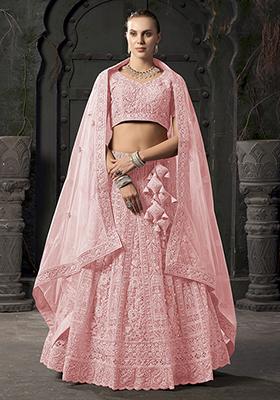 Light_Pink Embroidered Net Lehenga Set