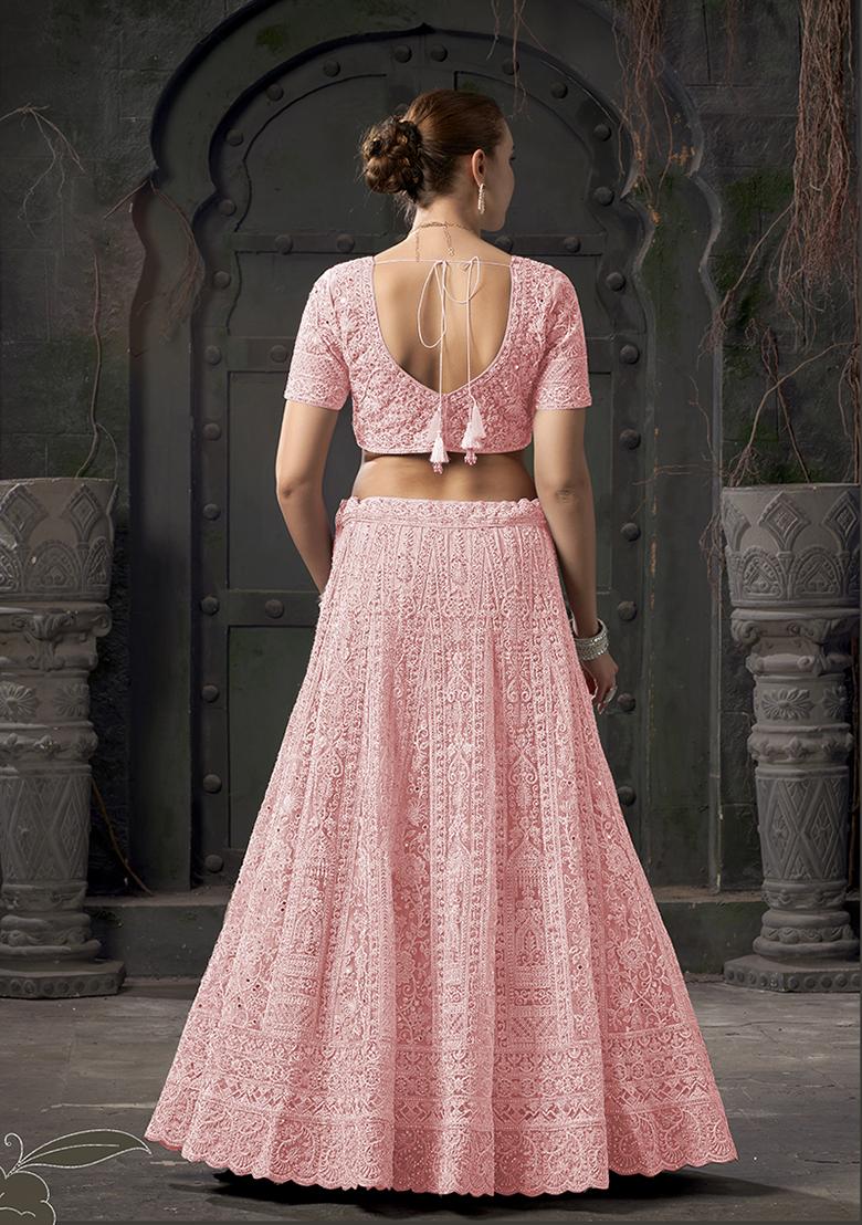 Light_Pink Embroidered Net Lehenga Set