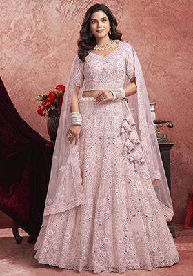 Baby Pink Embroidered Net Lehenga Set