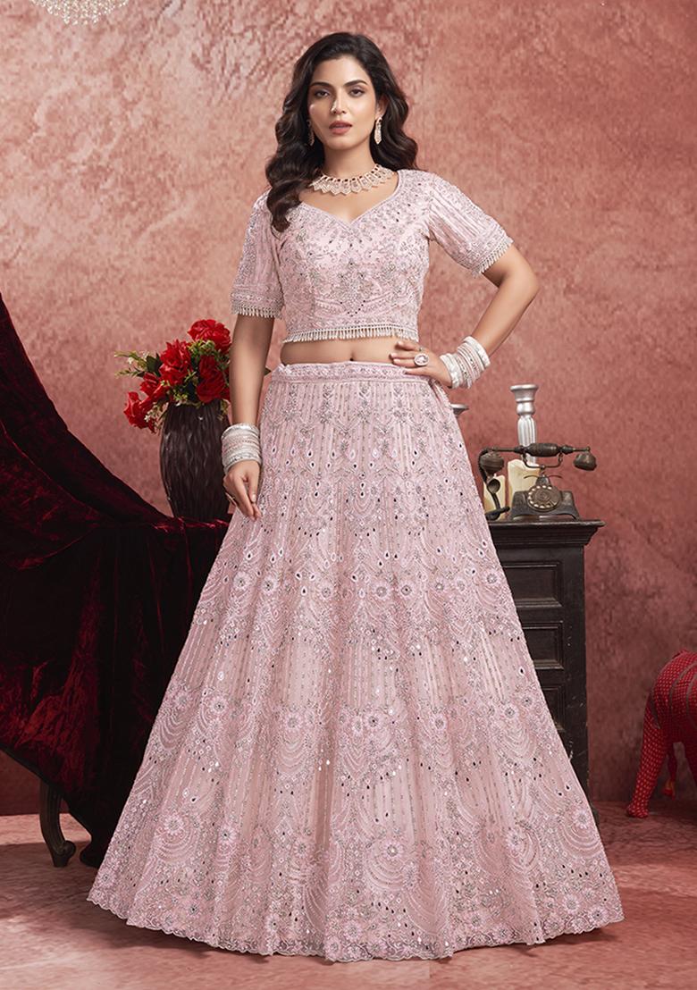 Baby Pink Embroidered Net Lehenga Set