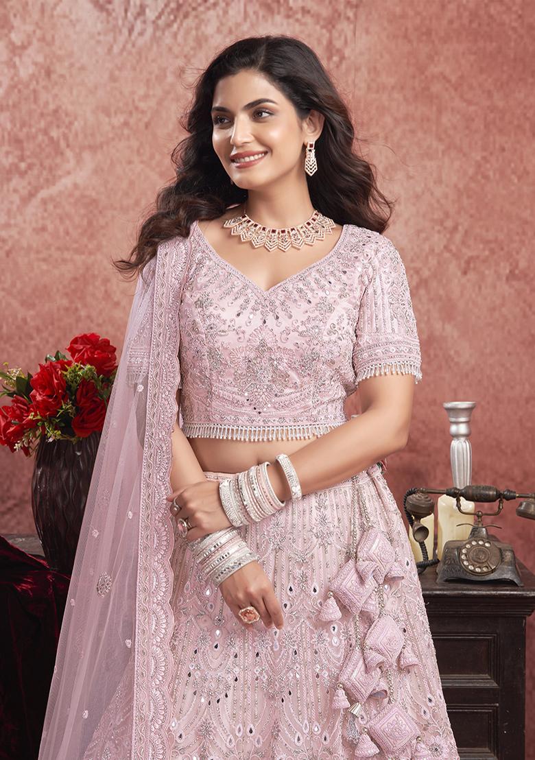 Baby Pink Embroidered Net Lehenga Set