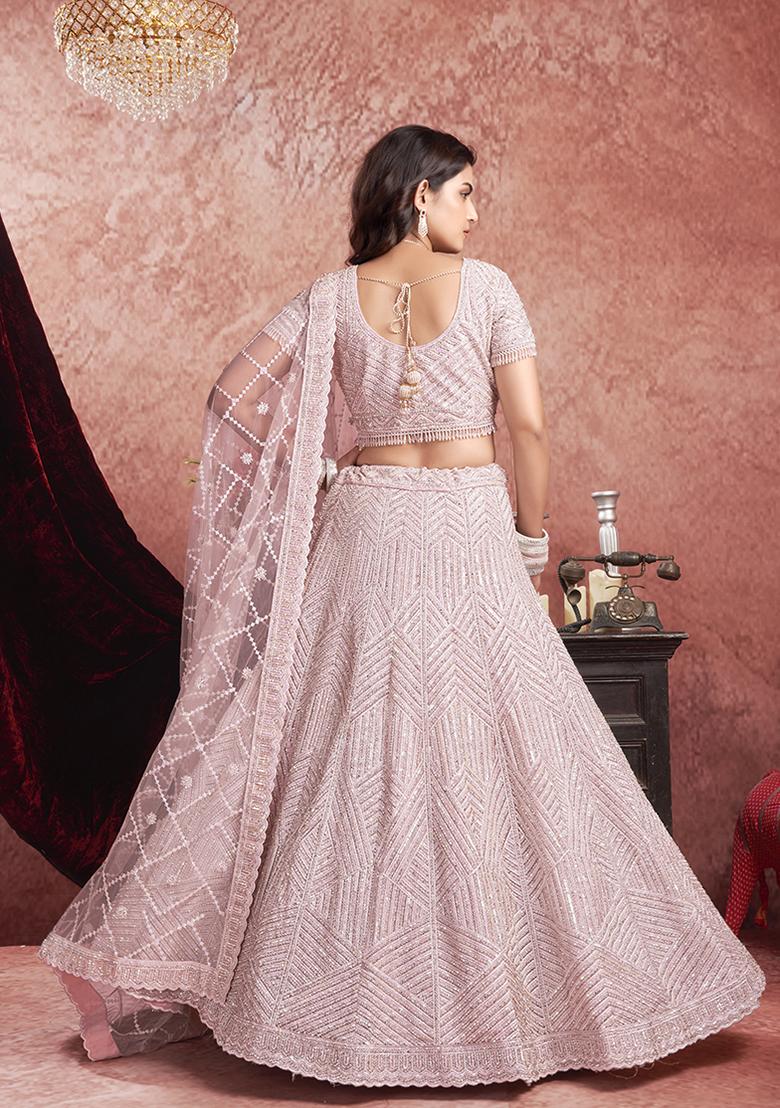 Baby Pink Embroidered Net Lehenga Set