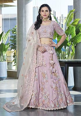 Light Pink Embroidered Silk Lehenga Set