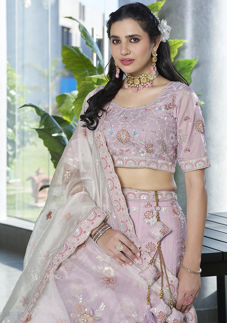 Light Pink Embroidered Silk Lehenga Set