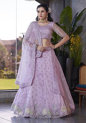 Lavender Embroidered Silk Lehenga Set