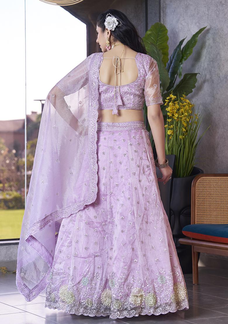 Lavender Embroidered Silk Lehenga Set