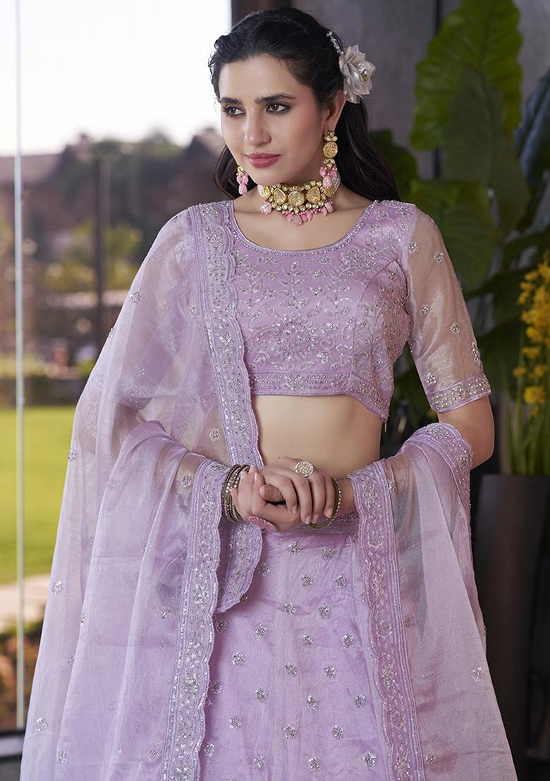 Lavender Embroidered Silk Lehenga Set