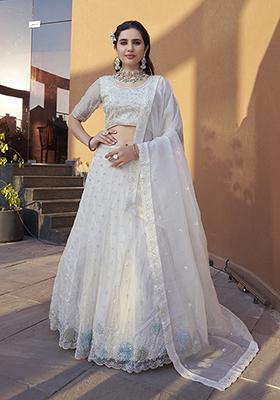 White Embroidered Silk Lehenga Set