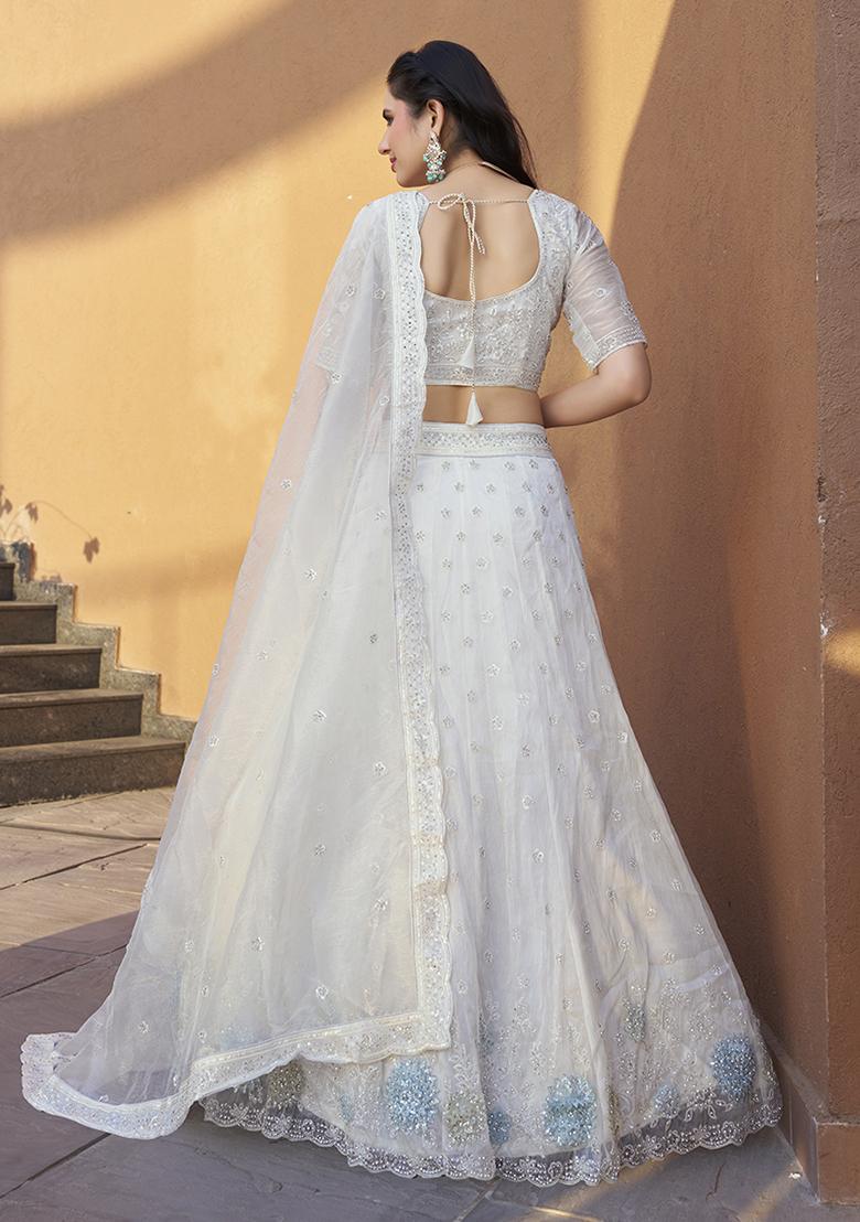 White Embroidered Silk Lehenga Set