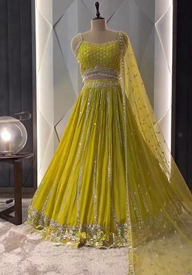Yellow Embroidered Georgette Lehenga Set