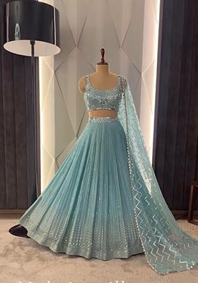 Sky Blue Embroidered Georgette Lehenga Set