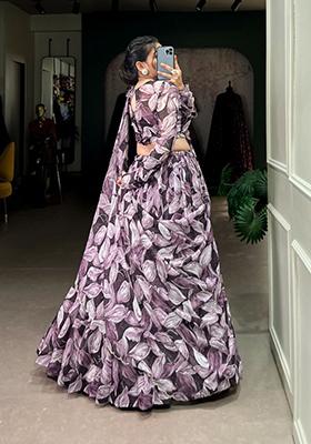 Magenta Printed With Hotfix Silk Lehenga Set