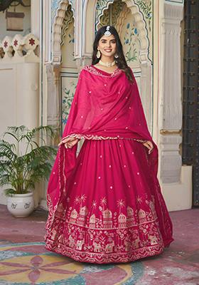 Rani Pink Embroidered Georgette Lehenga Set