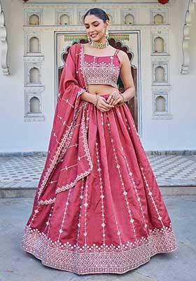 Pink Embroidered Silk Lehenga Set