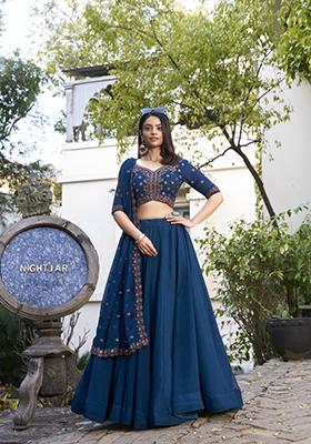 Firozi Blue Solid Georgette Lehenga Set