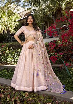 Light Pink Embroidered Silk Lehenga Set