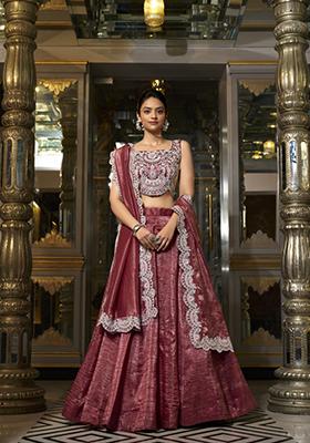 Crimson&nbsp;Brown Solid Silk Lehenga Set