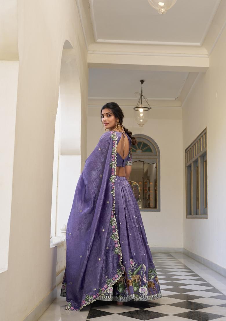 Lavender Embroidered Silk Lehenga Set