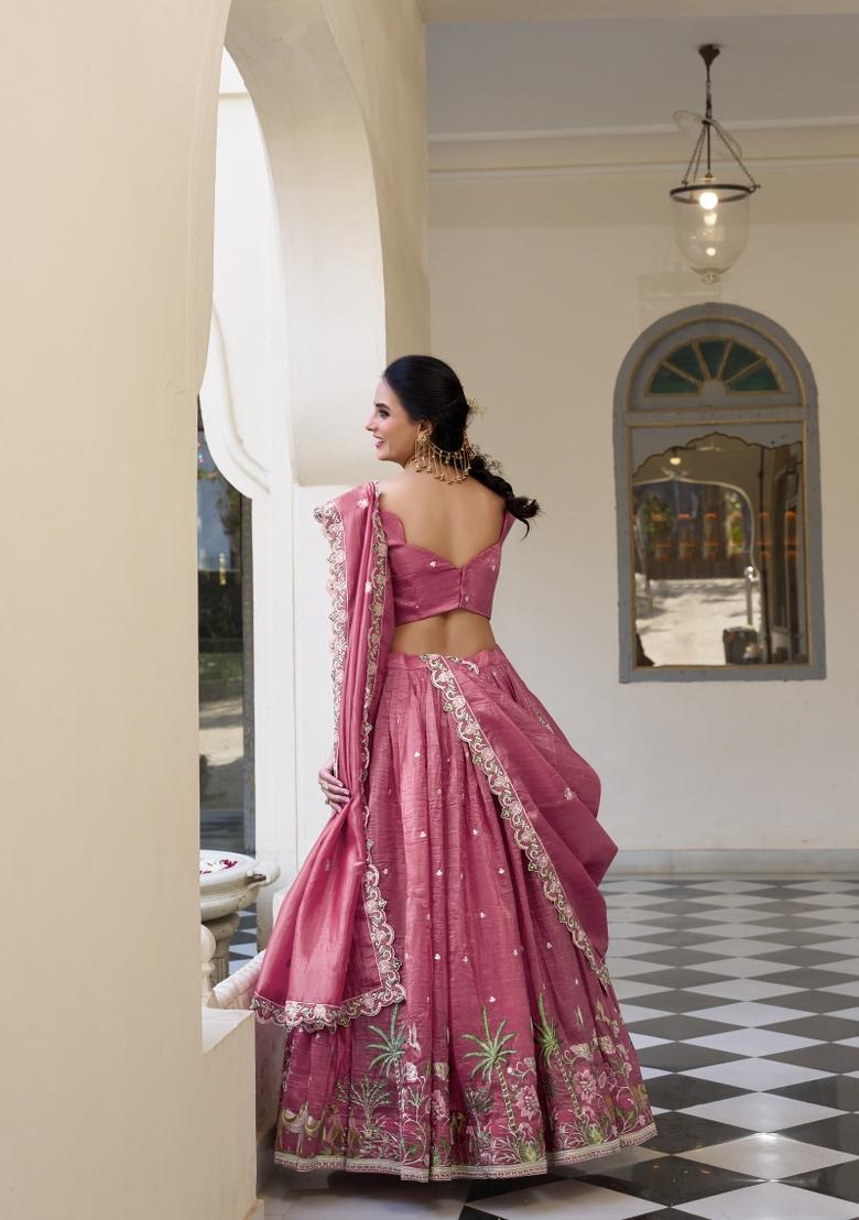 Pink Embroidered Silk Lehenga Set