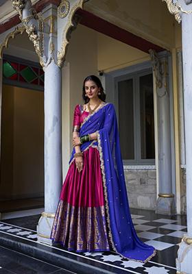 Pink Zari Embroidered Poly Blend Lehenga Set