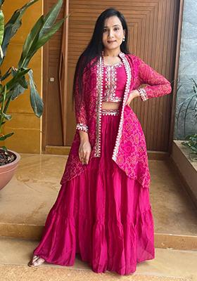 Pink Embroidered Chinon Lehenga Set