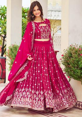 Rani Pink Embroidered Georgette Lehenga Set