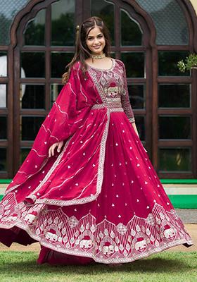 Rani Pink Embroidered Georgette Lehenga Set