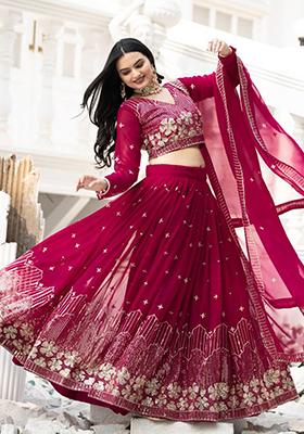 Rani Pink Embroidered Georgette Lehenga Set