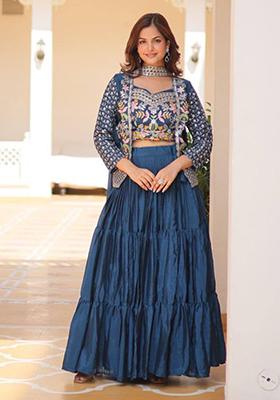 Rama Green Embroidered Chinon Lehenga Set