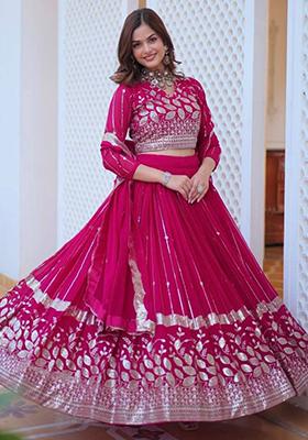 Rani Pink Embroidered Georgette Lehenga Set