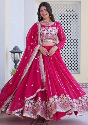 Rani Pink Embroidered Georgette Lehenga Set
