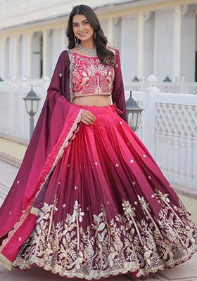 Rani Pink Embroidered Chinon Lehenga Set