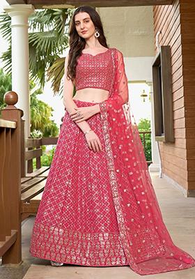 Pink Embroidered Georgette Lehenga Set