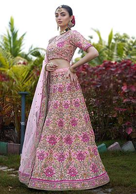 Pink Embroidered Silk Lehenga Set