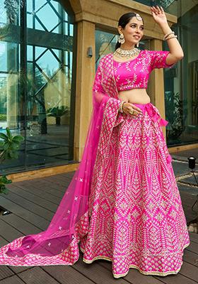 Pink Embroidered Silk Lehenga Set