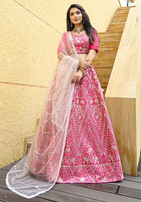 Pink Embroidered Silk Lehenga Set
