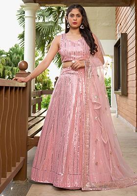 Pink Embroidered Georgette Lehenga Set