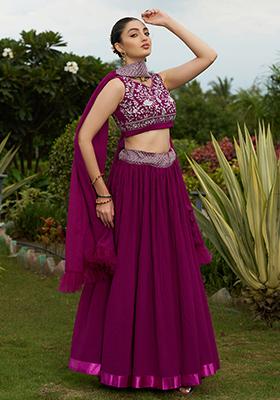 Wine Embroidered Georgette Lehenga Set