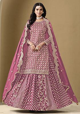 Pink Embroidered Silk Lehenga Set