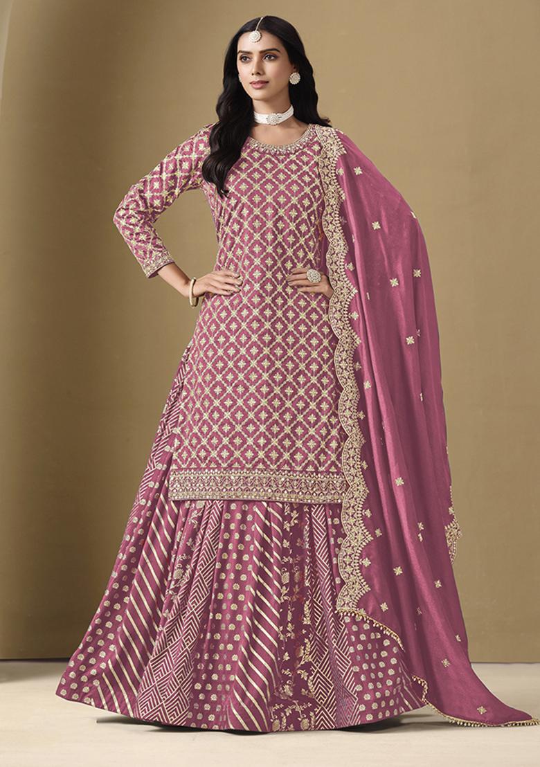Pink Embroidered Silk Lehenga Set