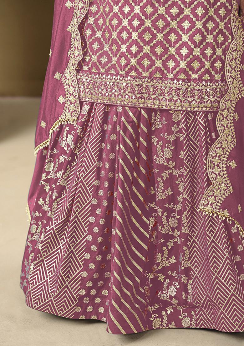 Pink Embroidered Silk Lehenga Set