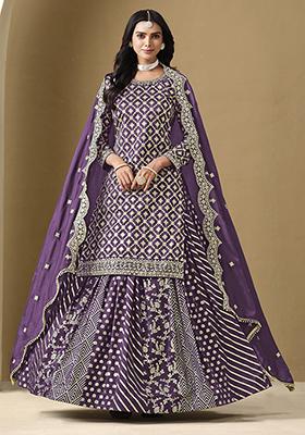Purple Embroidered Silk Lehenga Set